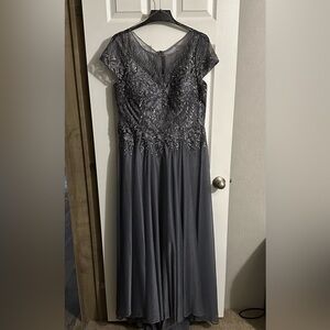 Gray Pleated Maxi Dress with Flutter Sleeves